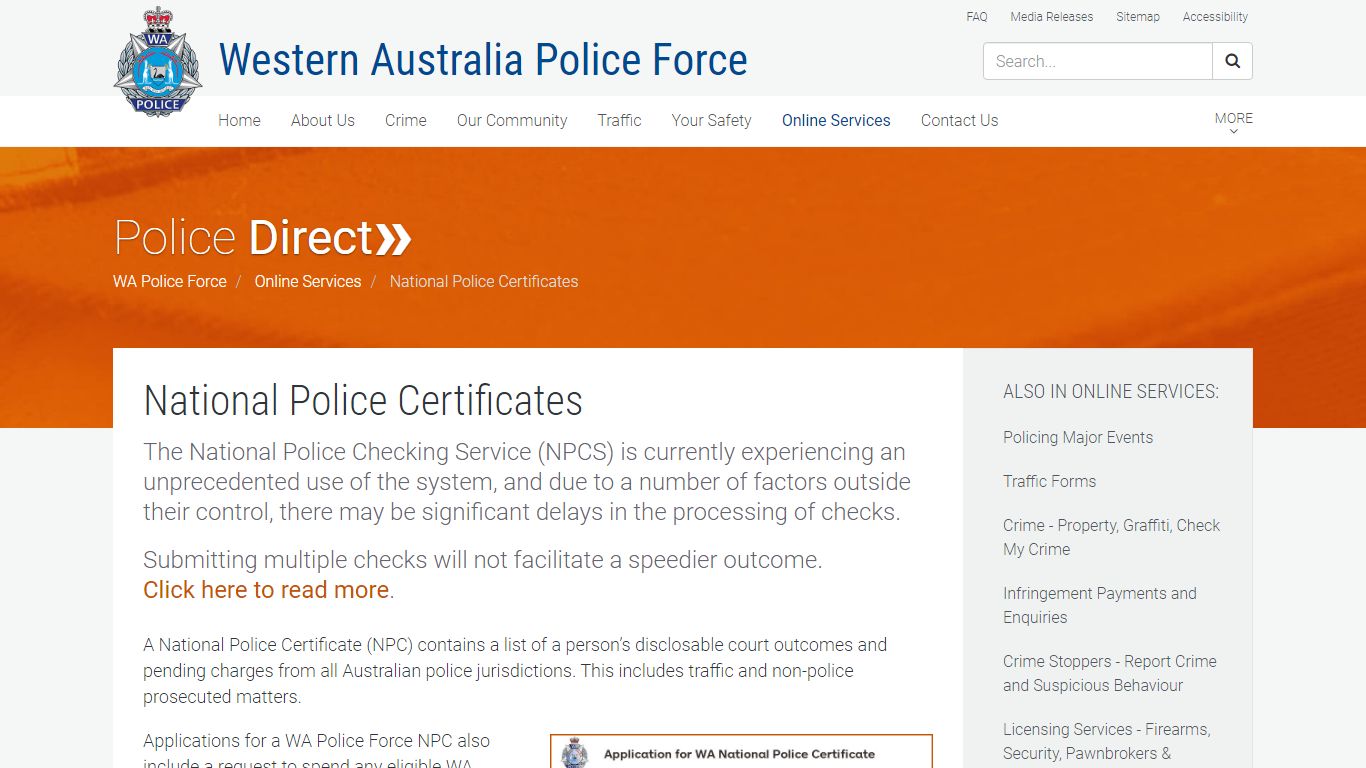 National Police Certificates | Western Australia Police Force